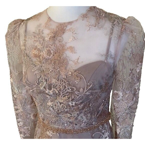 Mac Duggal 68020 Embellished Illusion Long Sleeve Midi Dress Size 24 NWOT PINK - Picture 5 of 8